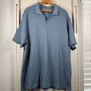 Primark Polo Shirt Mens 2XL Blue Diamond Knit Textured Short Sleeve Oversized